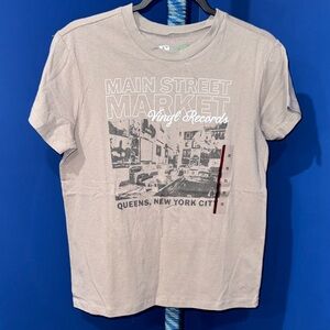 Doe- NWT Main Street Market Vinyl Records Graphic Taupe Tee